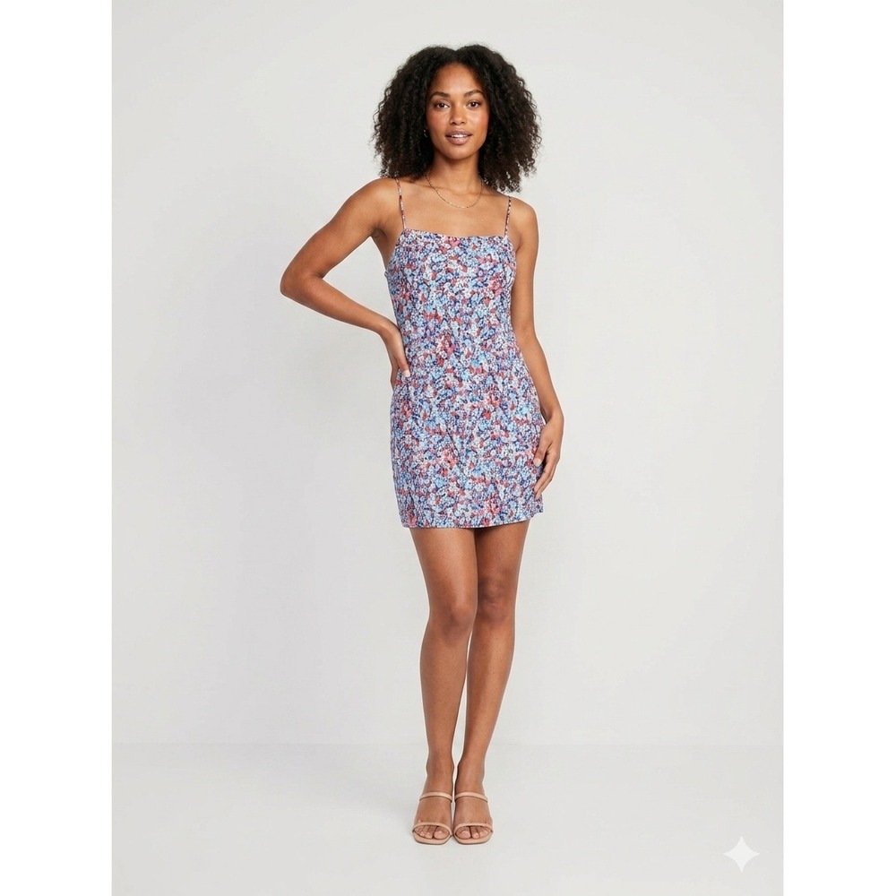 ROTATE Birger Christensen Mini Dress Women 2‎ Blue Floral Excellent Slip Summer